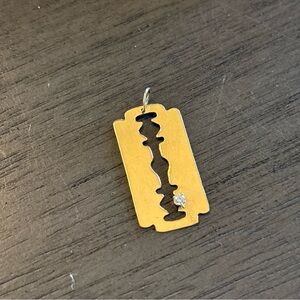 Gold Razor Blade Pendant with prong set diamond accent, Necklace Charm
